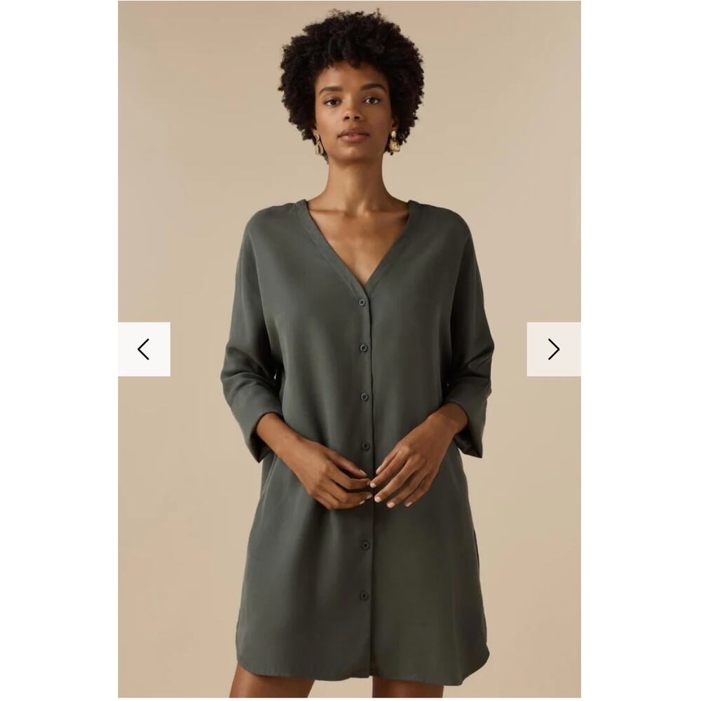 VETTA Tencel Button Down The Boyfriend Shirt Dress in Olive Green // S - Picture 15 of 15